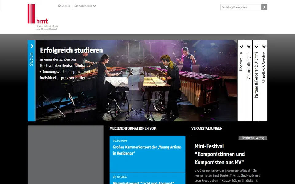 Hochschule für Musik und Theater Rostock – Ansicht der Anbieter-Website