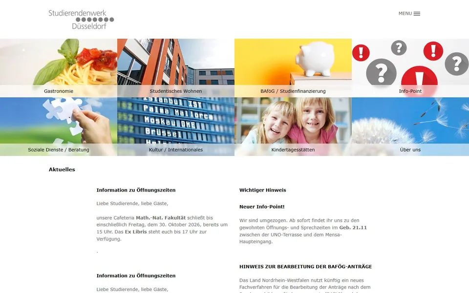 Studierendenwerk Düsseldorf – Ansicht der Anbieter-Website