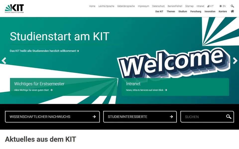 Karlsruher Institut für Technologie – Ansicht der Anbieter-Website