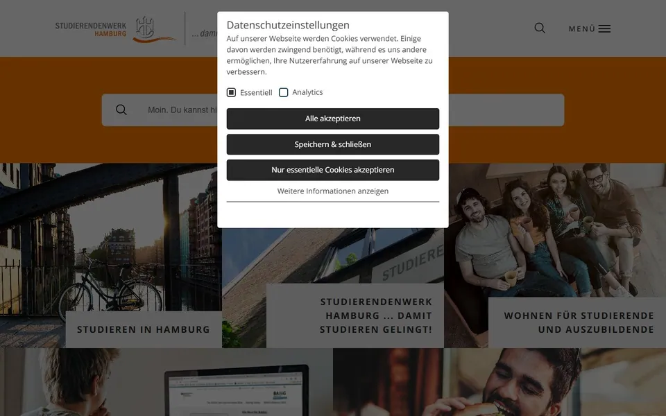 Studierendenwerk Hamburg – Ansicht der Anbieter-Website