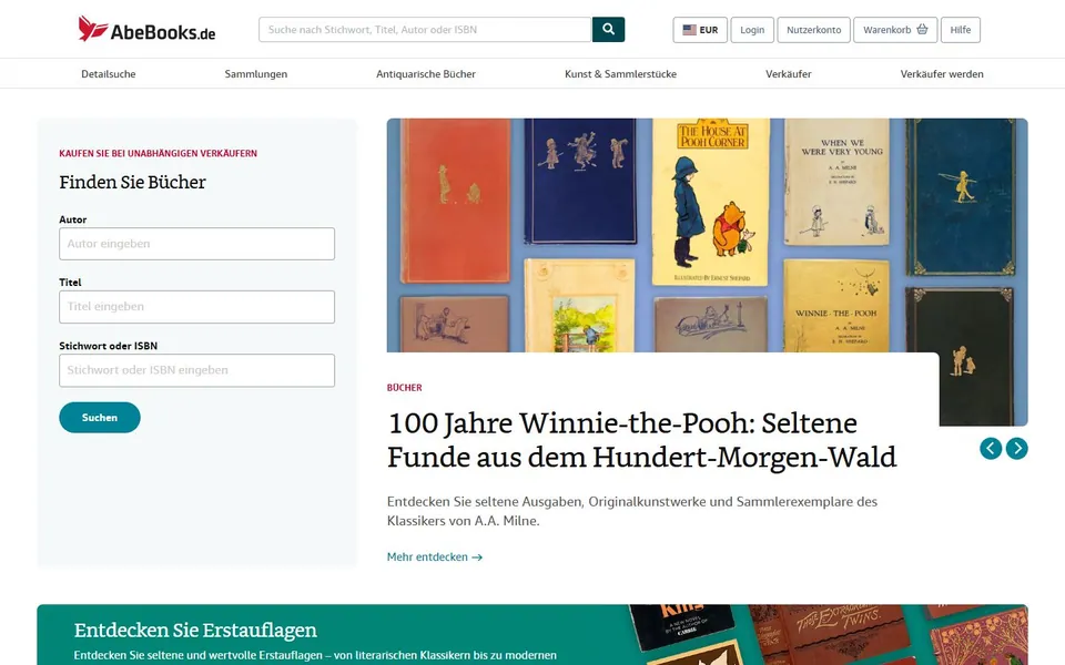 AbeBooks – Ansicht der Anbieter-Website