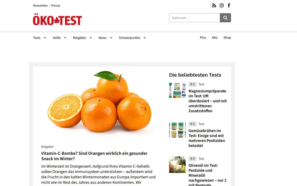 ÖKO-TEST – Ansicht der Anbieter-Website