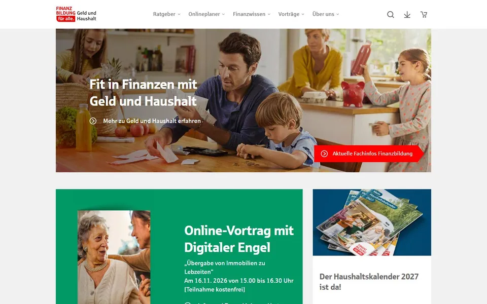 Geld und Haushalt – Ansicht der Anbieter-Website