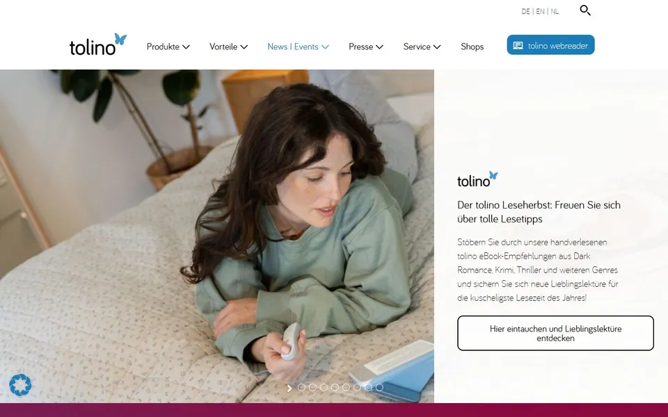 tolino – Ansicht der Anbieter-Website