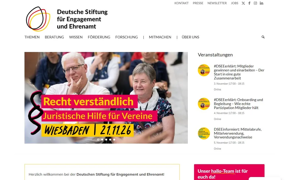 Deutsche Stiftung für Engagement und Ehrenamt – Ansicht der Anbieter-Website
