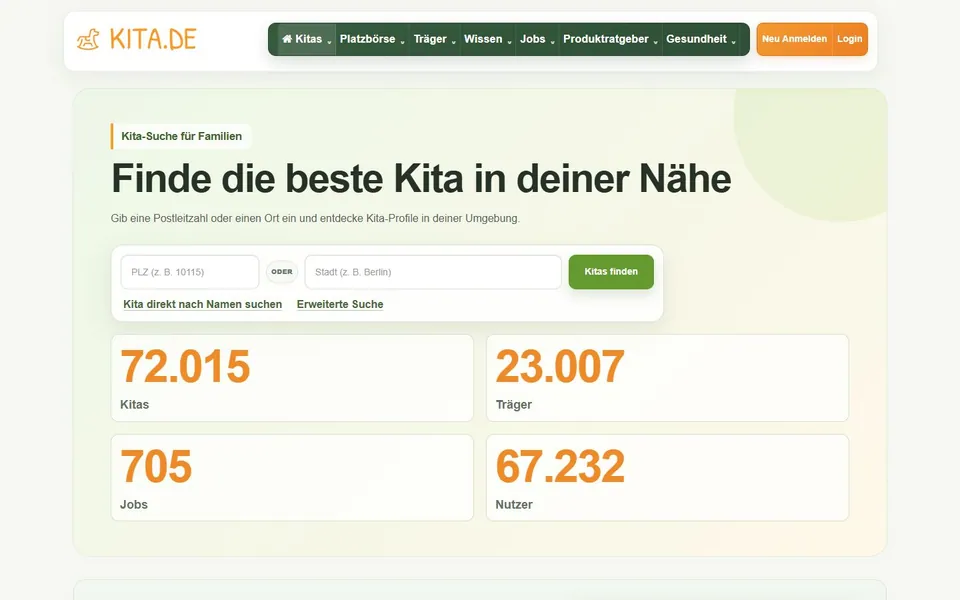 Kita.de – Ansicht der Anbieter-Website