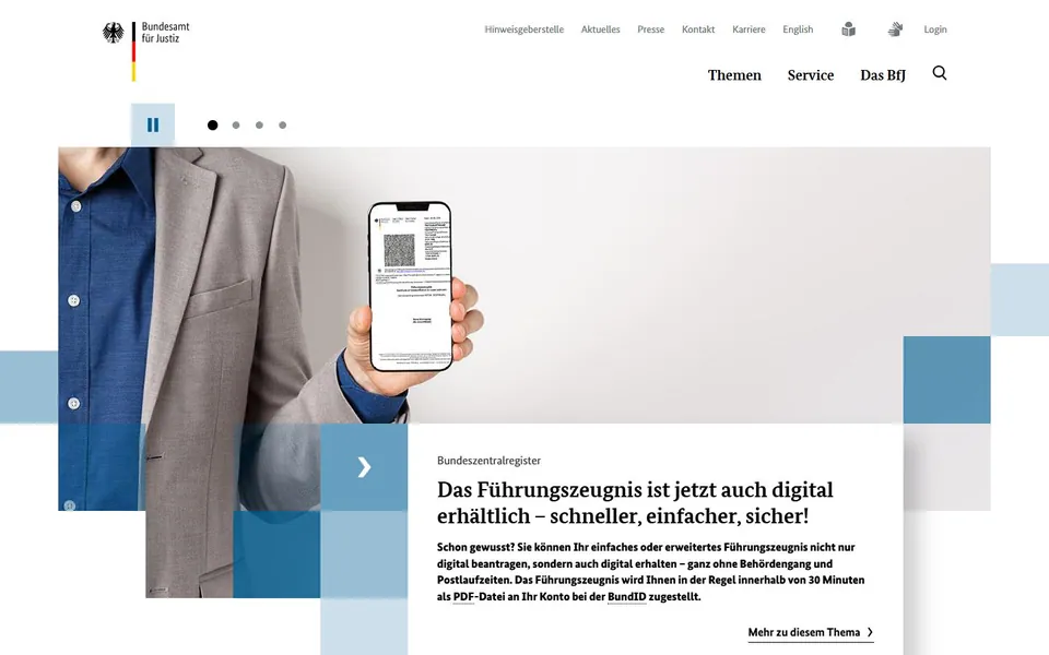 Bundesamt für Justiz – Ansicht der Anbieter-Website