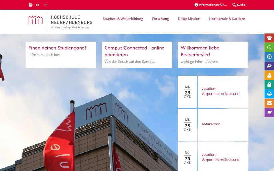 Hochschule Neubrandenburg – Ansicht der Anbieter-Website