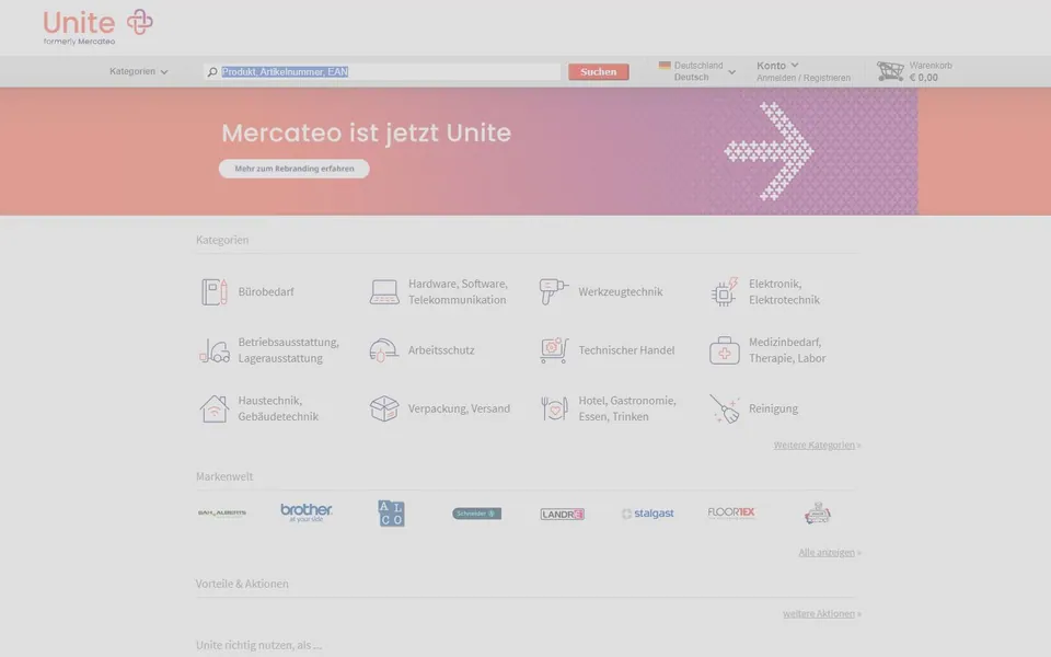 Mercateo – Ansicht der Anbieter-Website