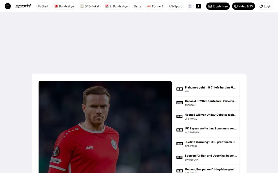 SPORT1 – Ansicht der Anbieter-Website