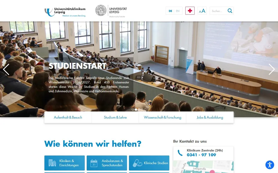 Universitätsklinikum Leipzig – Ansicht der Anbieter-Website