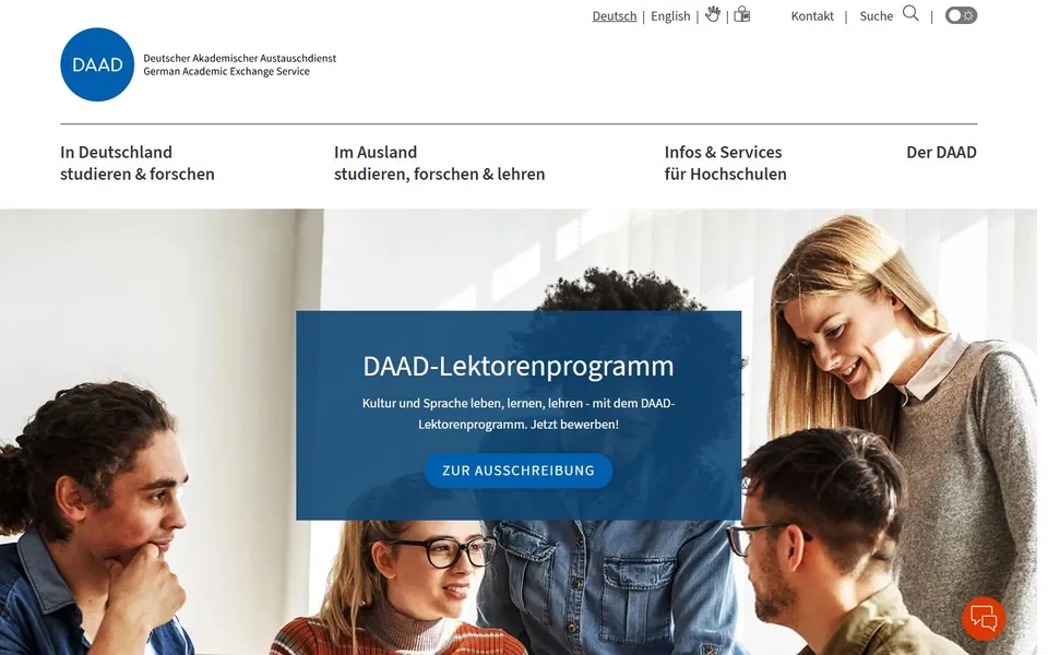 DAAD – Ansicht der Anbieter-Website
