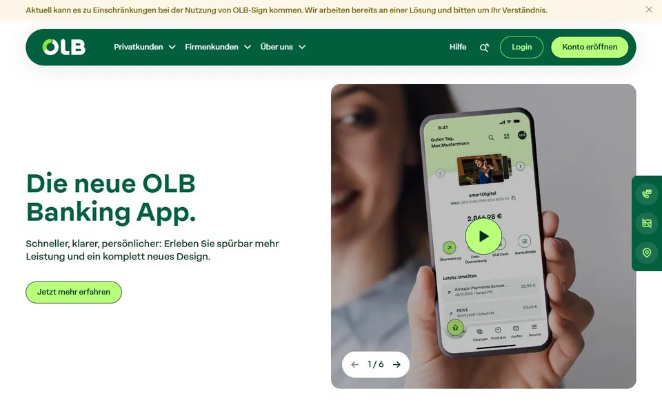 Oldenburgische Landesbank – Ansicht der Anbieter-Website