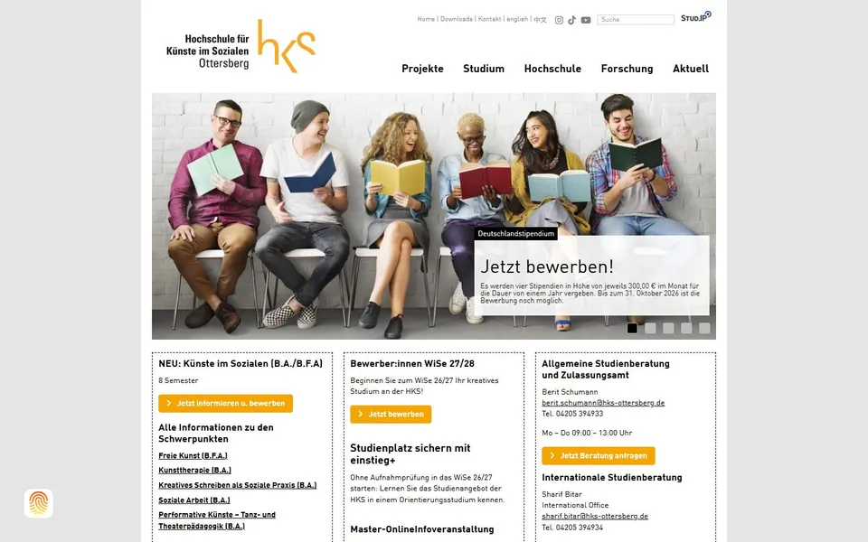 Hochschule für Künste im Sozialen, Ottersberg – Ansicht der Anbieter-Website