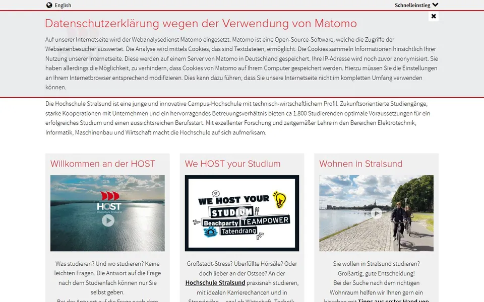 Hochschule Stralsund – Ansicht der Anbieter-Website
