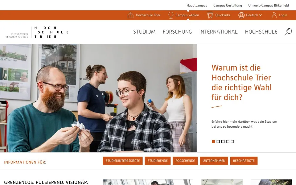 Hochschule Trier – Ansicht der Anbieter-Website