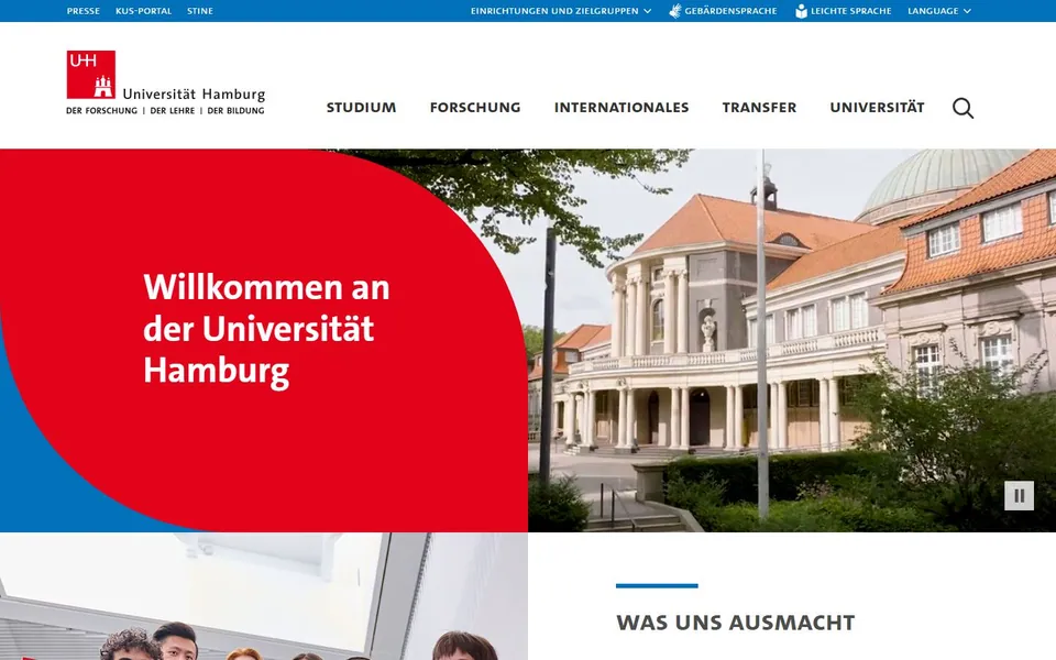 Universität Hamburg – Ansicht der Anbieter-Website