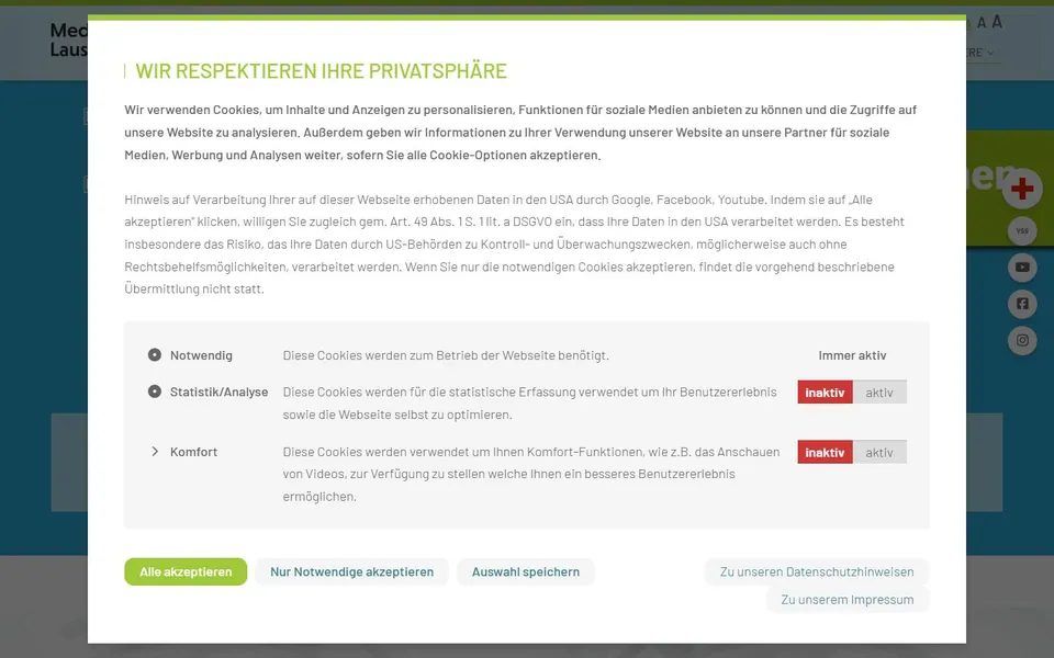Medizinische Universität Lausitz – Carl Thiem – Ansicht der Anbieter-Website