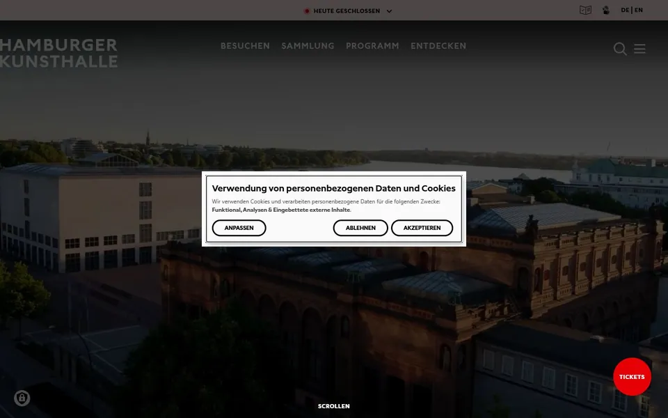 Hamburger Kunsthalle – Ansicht der Anbieter-Website