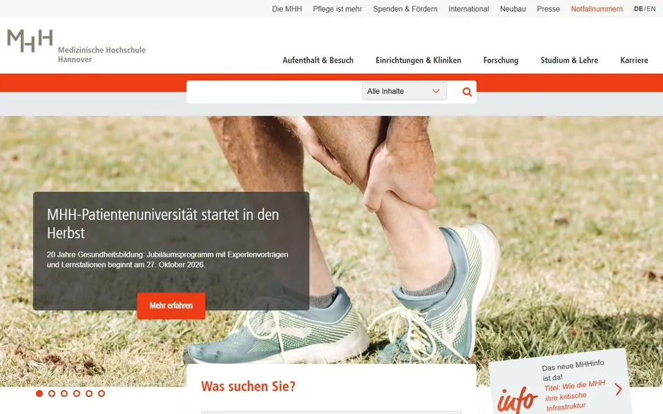 Medizinische Hochschule Hannover – Ansicht der Anbieter-Website