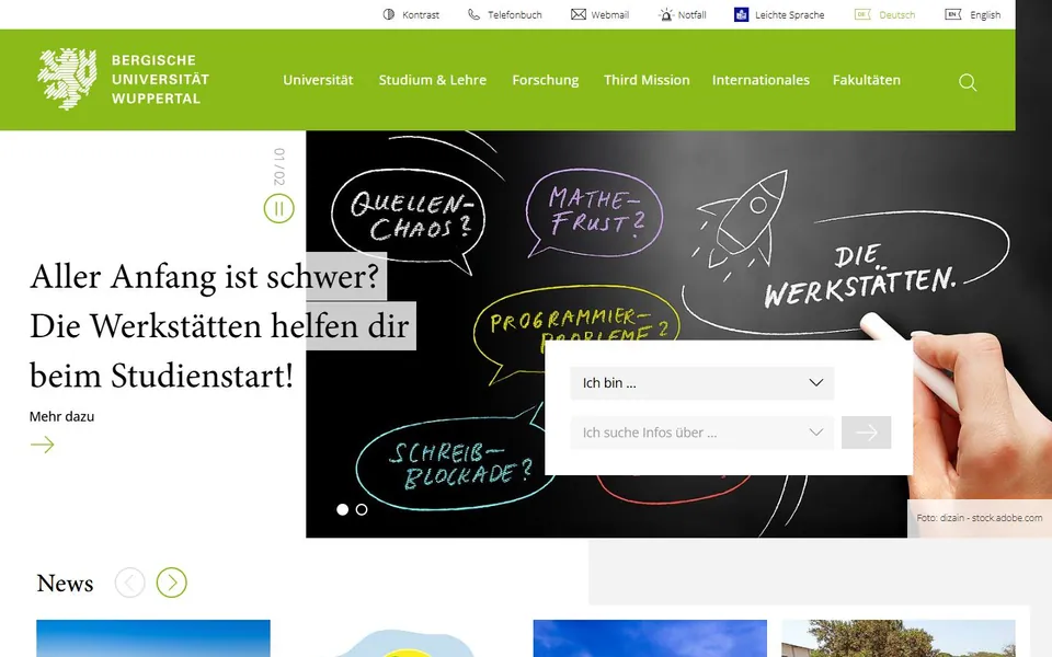 Bergische Universität Wuppertal – Ansicht der Anbieter-Website