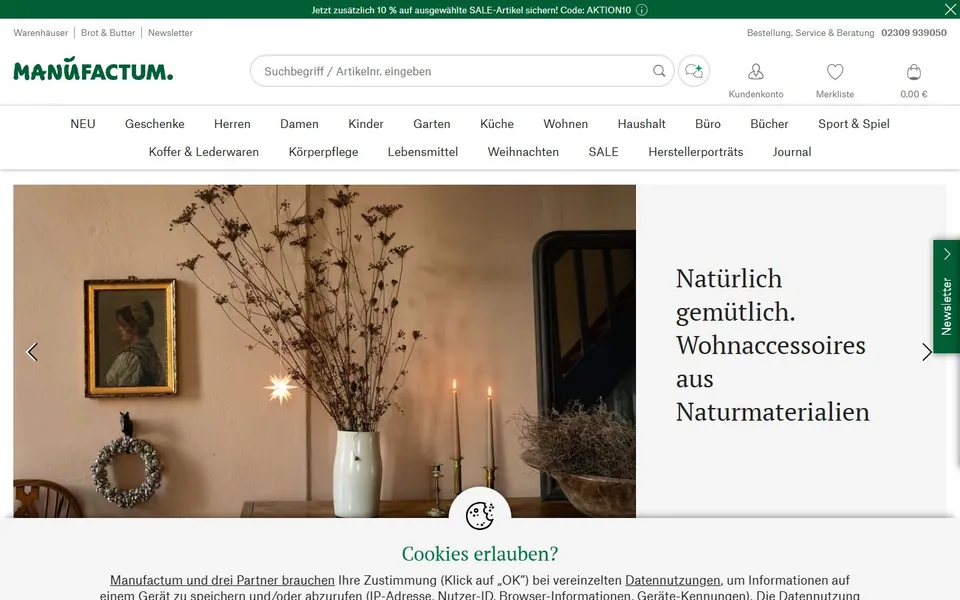 Manufactum – Ansicht der Anbieter-Website