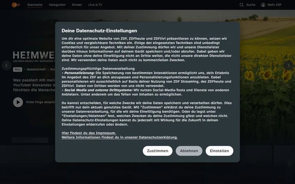 ZDF – Ansicht der Anbieter-Website