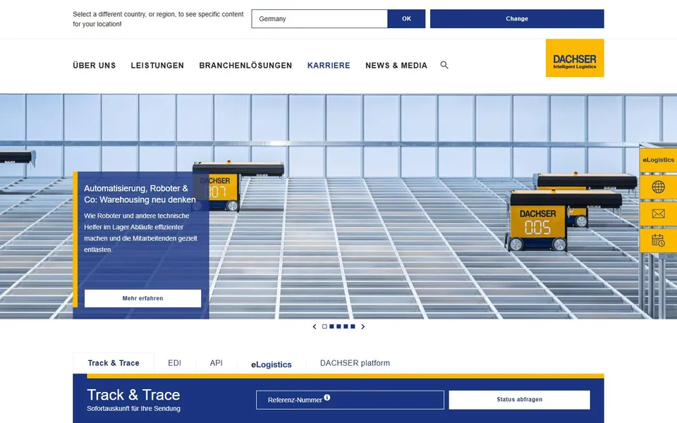 DACHSER – Ansicht der Anbieter-Website