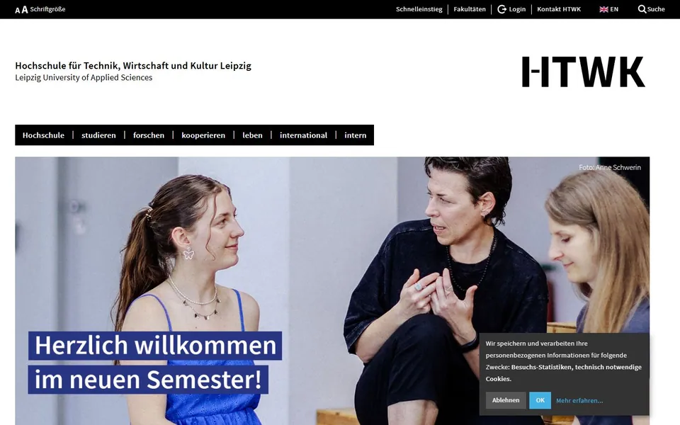 Hochschule für Technik, Wirtschaft und Kultur Leipzig – Ansicht der Anbieter-Website