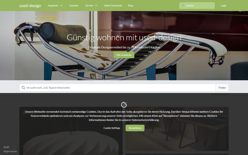 used-design – Ansicht der Anbieter-Website