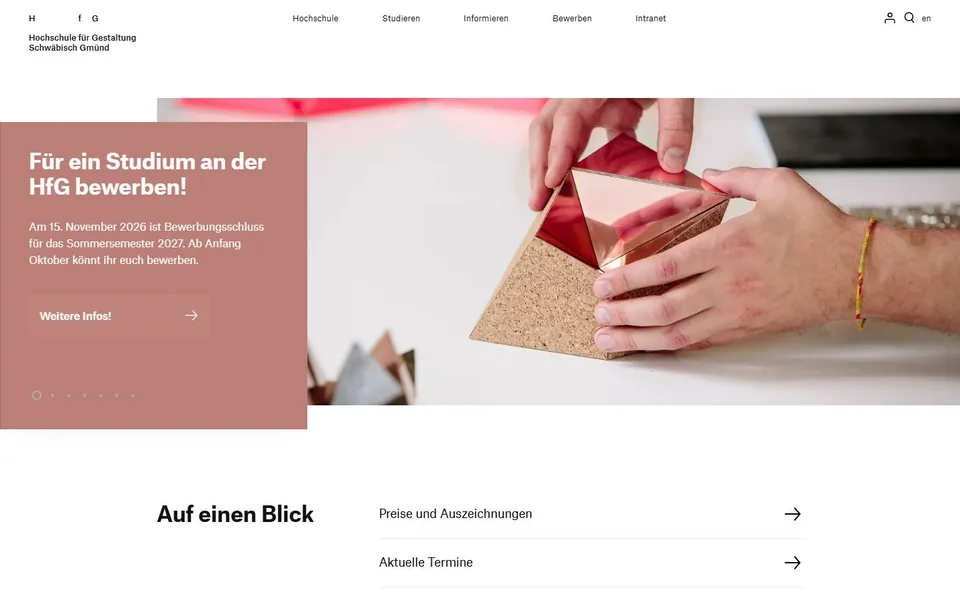 Hochschule für Gestaltung Schwäbisch Gmünd – Ansicht der Anbieter-Website