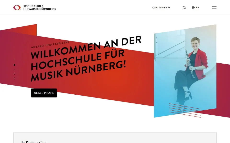 Hochschule für Musik Nürnberg – Ansicht der Anbieter-Website