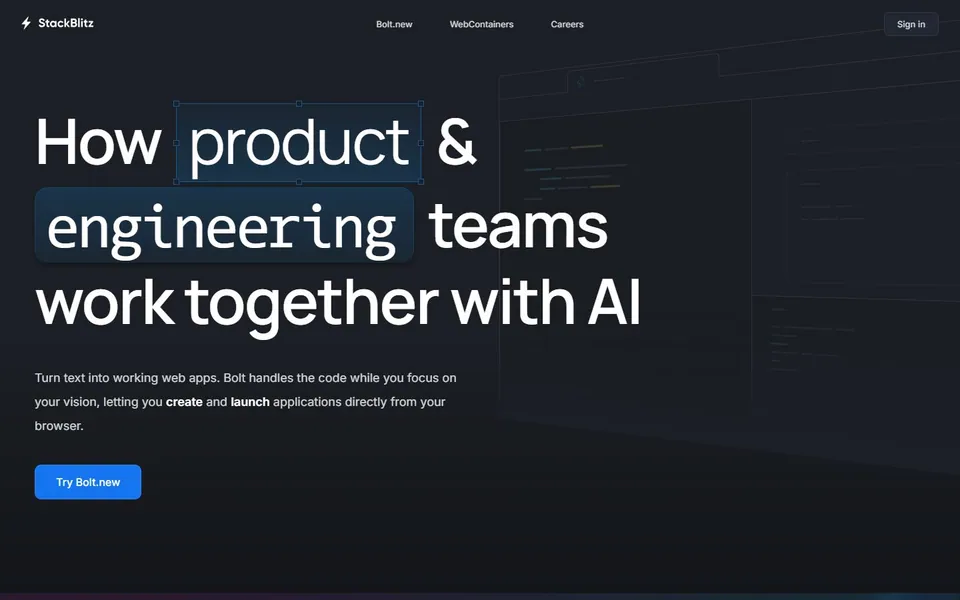 StackBlitz – Ansicht der Anbieter-Website