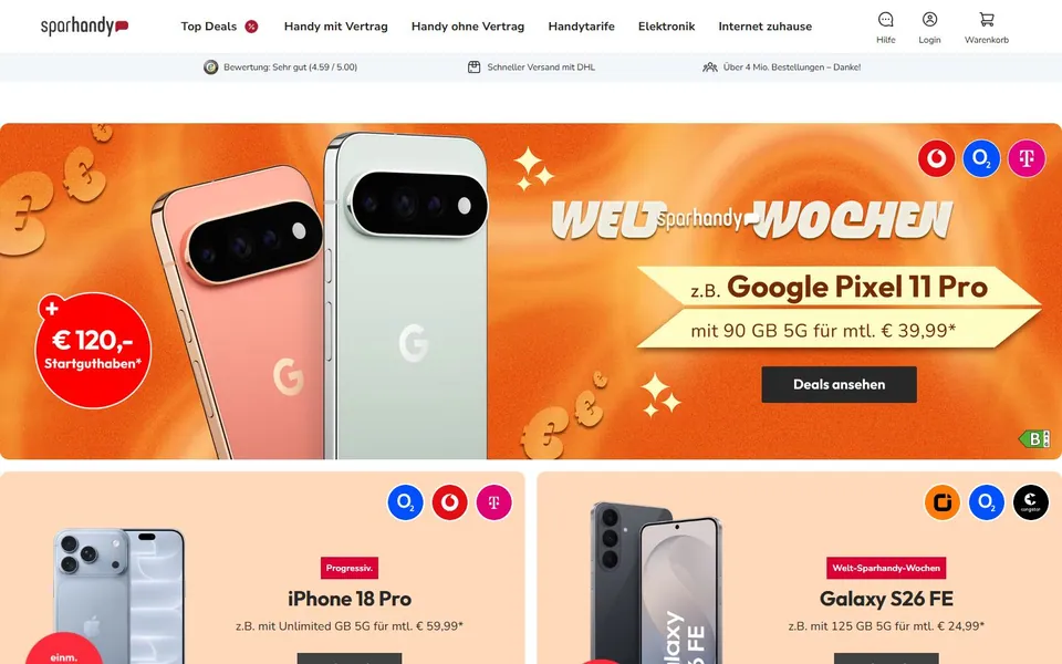 Sparhandy – Ansicht der Anbieter-Website