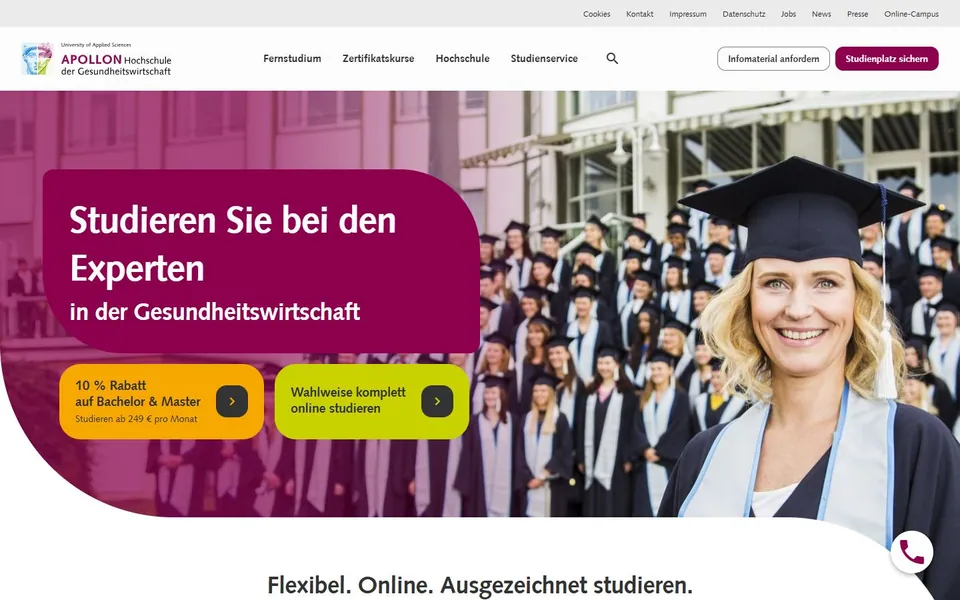 Apollon Hochschule der Gesundheitswirtschaft – Ansicht der Anbieter-Website