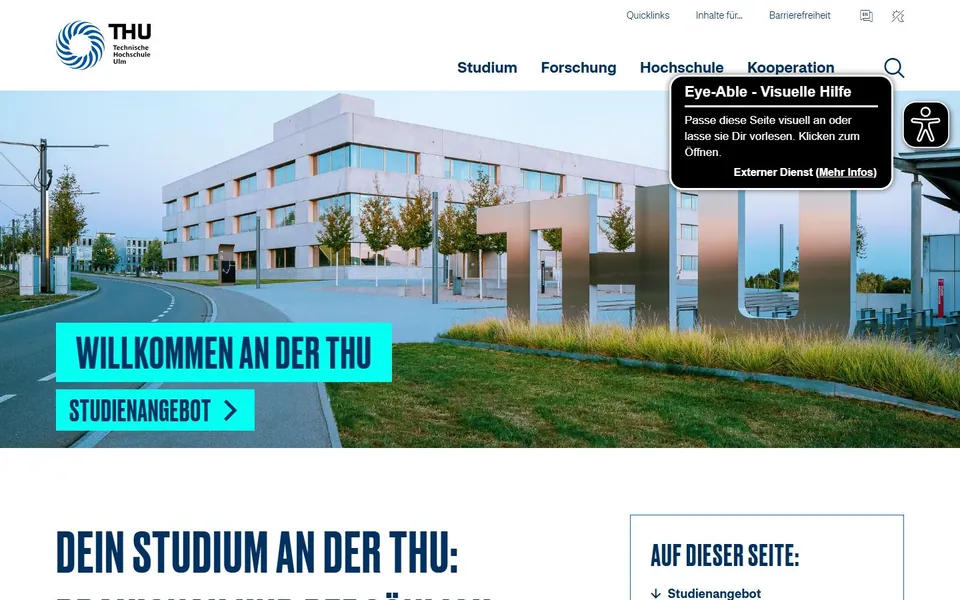 Technische Hochschule Ulm – Ansicht der Anbieter-Website