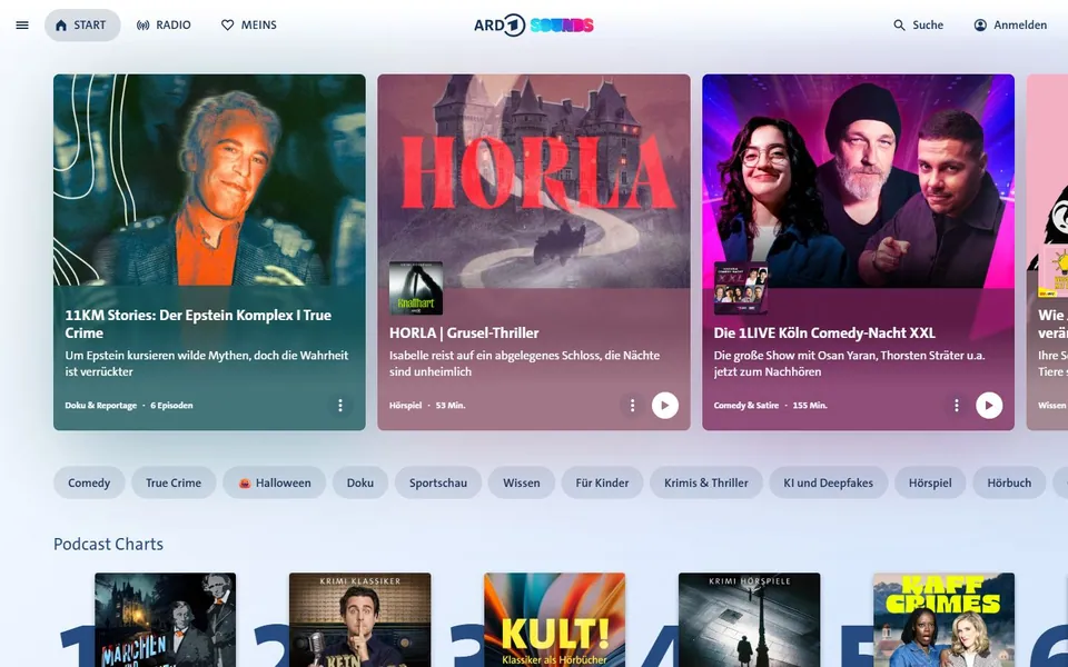 ARD Sounds – Ansicht der Anbieter-Website