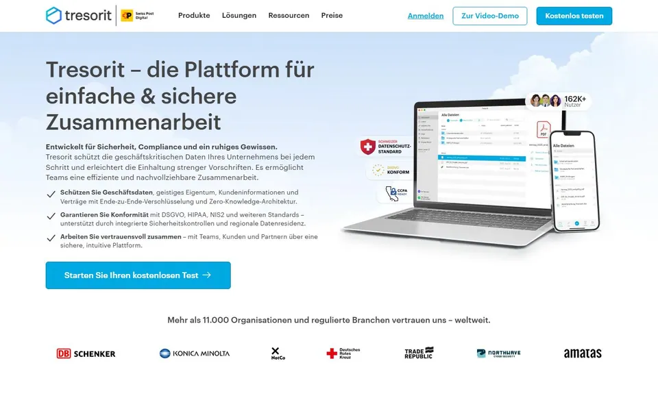Tresorit – Ansicht der Anbieter-Website