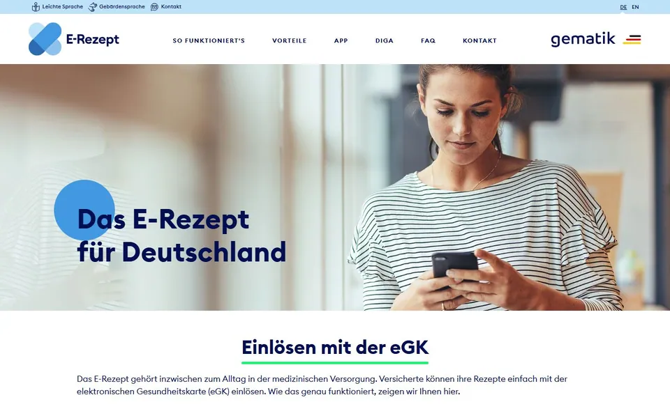 Das E-Rezept – Ansicht der Anbieter-Website