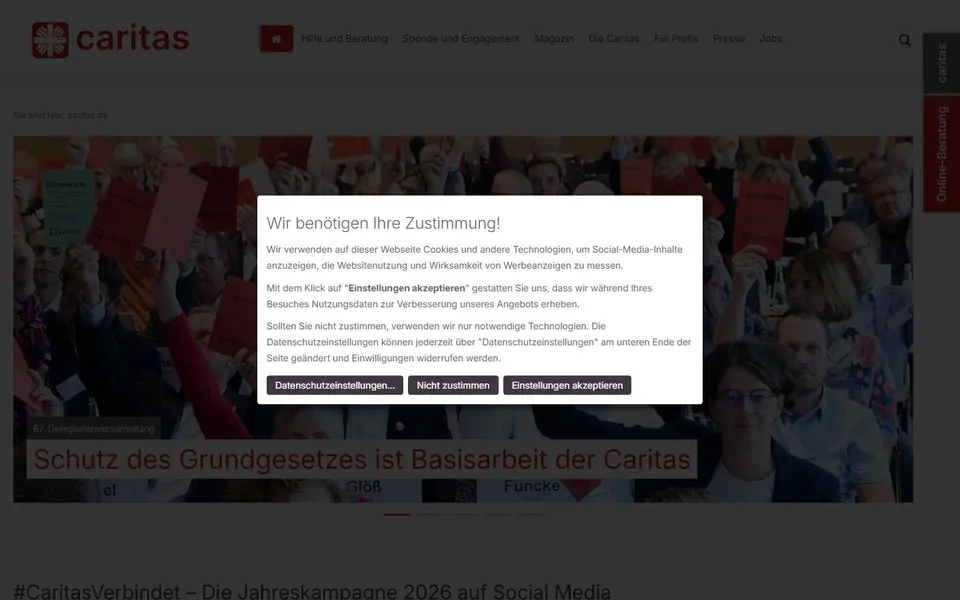 Caritas – Ansicht der Anbieter-Website