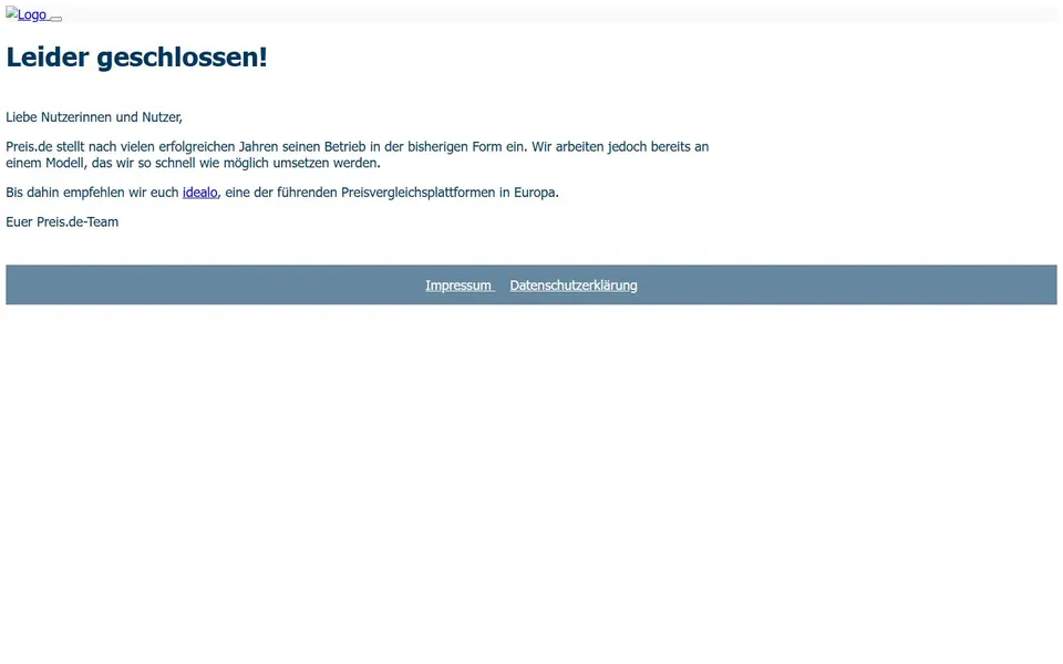 Preis.de – Ansicht der Anbieter-Website