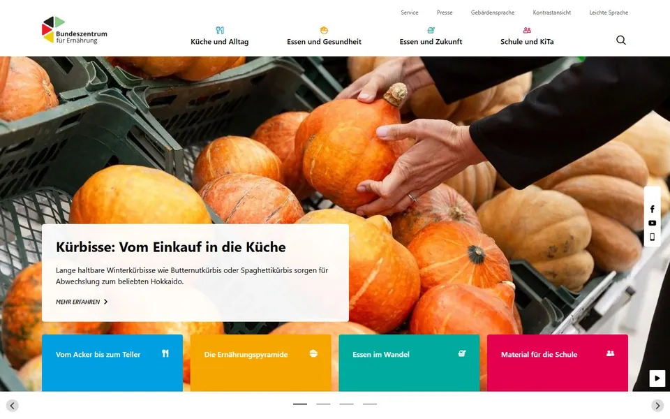 Bundeszentrum für Ernährung – Ansicht der Anbieter-Website