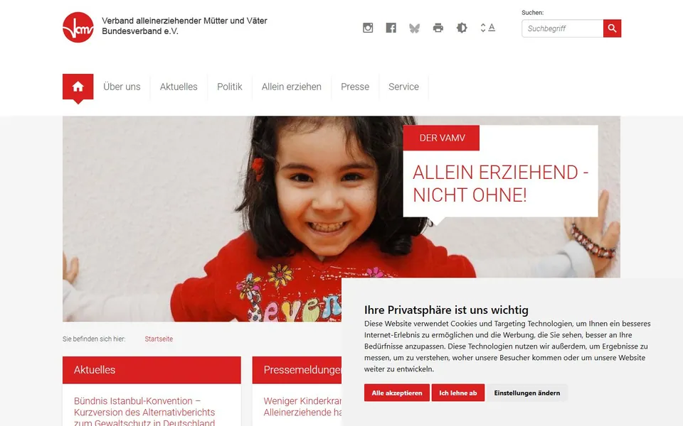 VAMV – Ansicht der Anbieter-Website