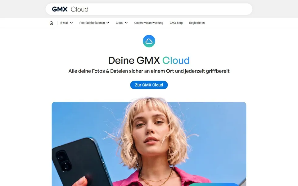 GMX Cloud – Ansicht der Anbieter-Website