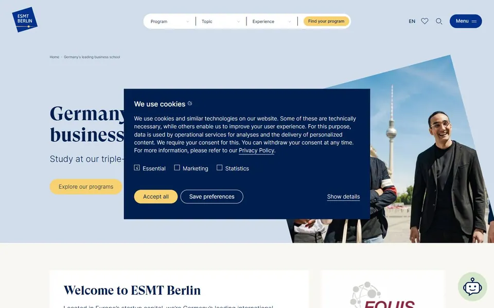 ESMT Berlin – Ansicht der Anbieter-Website