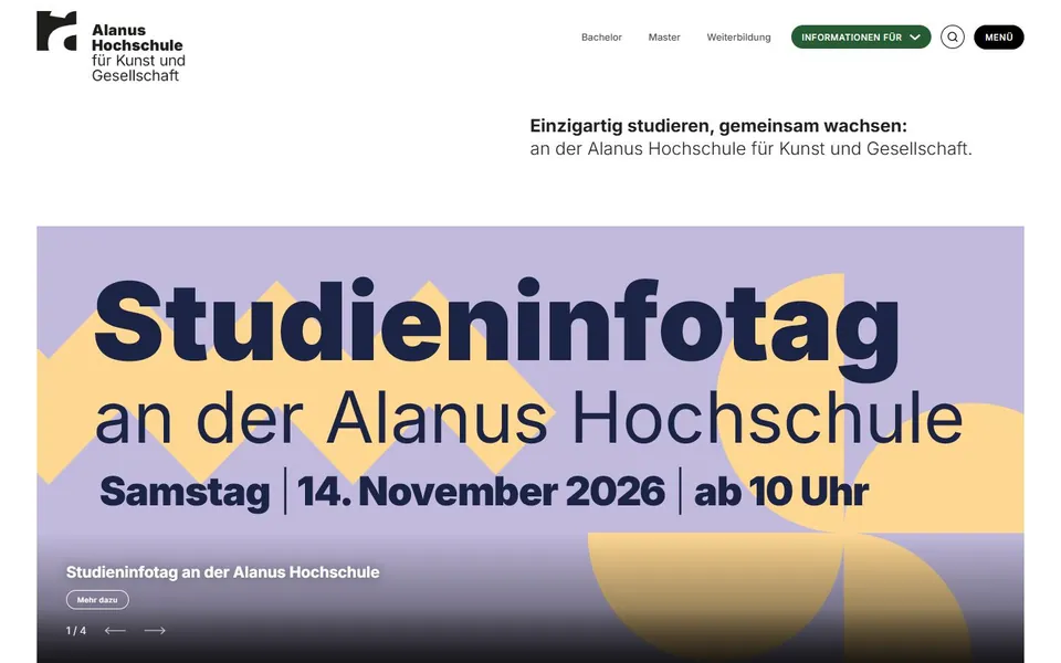 Alanus Hochschule für Kunst und Gesellschaft – Ansicht der Anbieter-Website