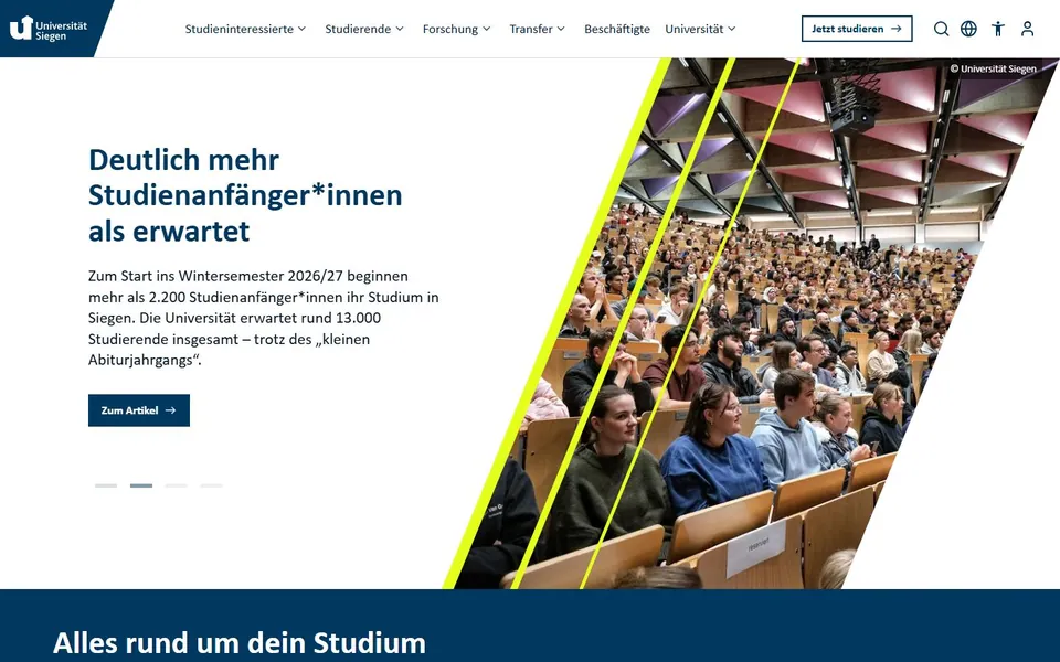 Universität Siegen – Ansicht der Anbieter-Website