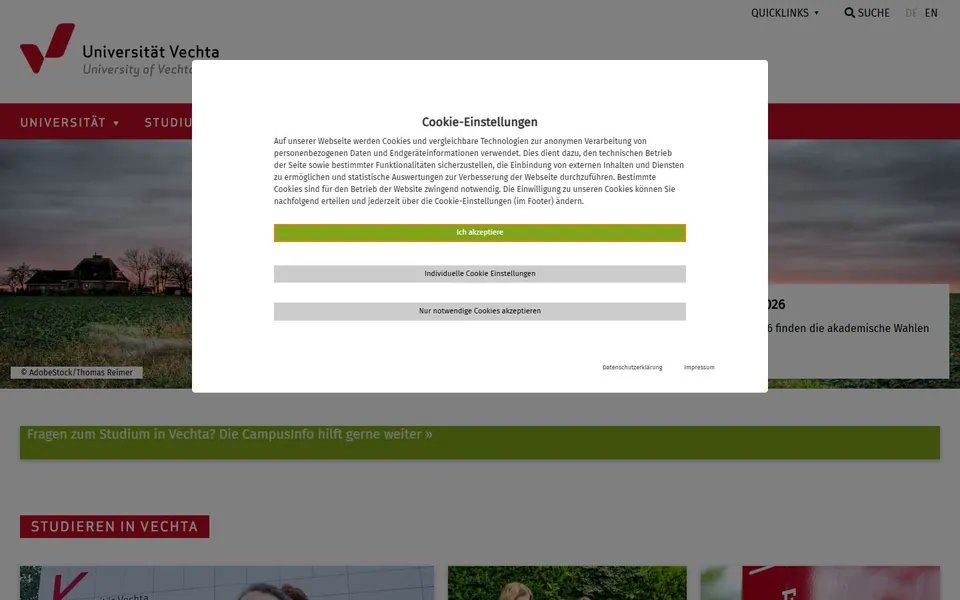 Universität Vechta – Ansicht der Anbieter-Website