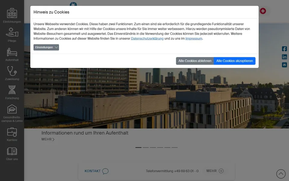 Universitätsmedizin Frankfurt – Ansicht der Anbieter-Website
