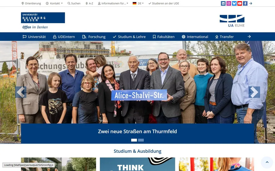 Universität Duisburg-Essen – Ansicht der Anbieter-Website